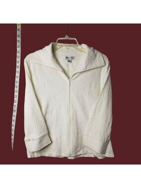 Coldwater Creek Womens Textured Floral Zip-Up Jacket Cream  Medium